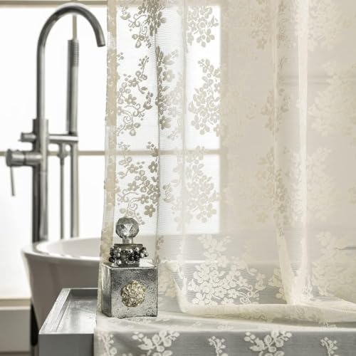 Ivory Lace Stall Shower Curtain 36x72, Stand-Up Style with Attached Valance