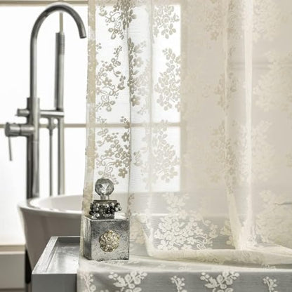 Ivory Lace Stall Shower Curtain 36x72, Stand-Up Style with Attached Valance