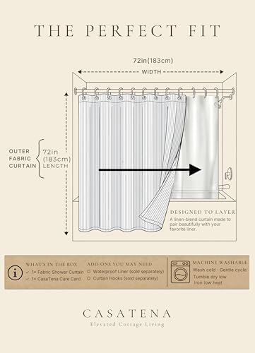 Farmhouse Striped Shower Curtain - 72x72 Inches, Linen Blend Fabric, Breathable & Machine Washable, Rustic Sage for Bathroom Decor (Hooks/Liner Not Included)