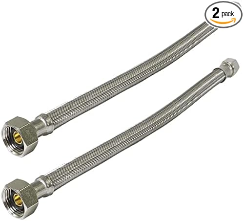 Highcraft Braided faucet Connector 12" Long, Stainless Steel, 1/2" Brass Nut x 3/8" Female Compression Fitting, Connects Kitchen sink to Water Supply, 2 Pack