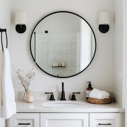Oruii Round Mirror, 26 inch Black Circle Mirror, Matte Black Metal Frame
