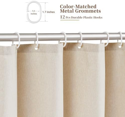 BTTN Extra Long Scalloped Linen Textured Shower Curtain, 72x96, Beige/Cream