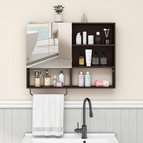 Bathroom Wall Cabinet, Medicine Cabinet with Mirror, Espresso
