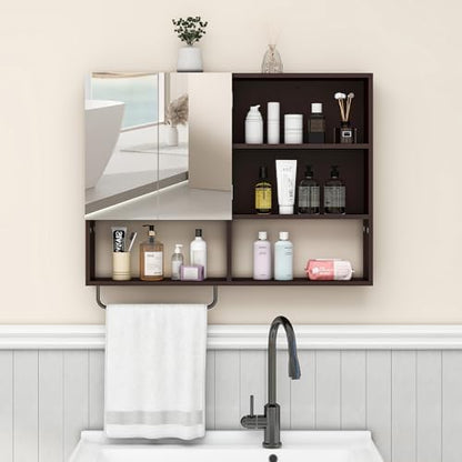 Bathroom Wall Cabinet, Medicine Cabinet with Mirror, Espresso