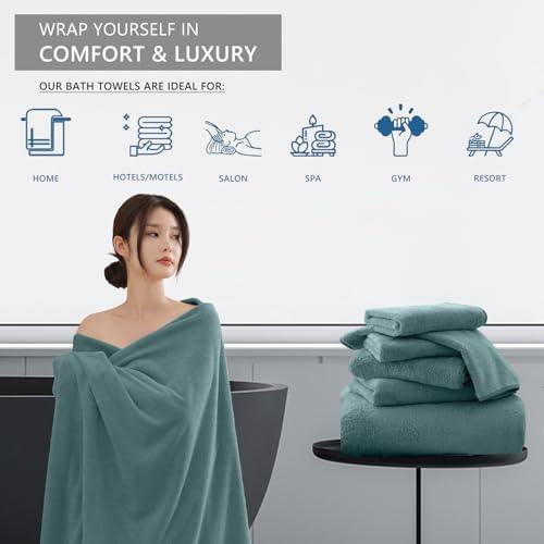 Extra Large Bath Sheet 4 Piece (35"x70")-Ultra Soft Oversized Bath Towel,Bath Sheet Set for Bathroom Hotel,Highly Absorbent Quick Dry Shower Towel Set for Adults,Bathroom Towel-Pine Green