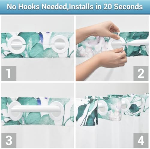 WITHLOC No Hook Shower Curtain with Liner, Eucalyptus Seaweed Green, 71x74