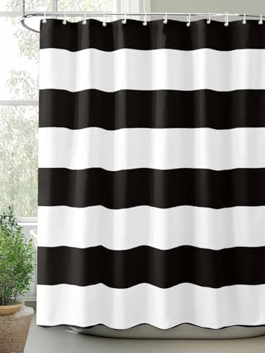 Shower Curtain Bathroom Set Minimalistic Black White Waterproof Shower Curtains with Grommets Hooks Chic Stripes Privacy Bath Curtain for Bathtub Decor 36x72in