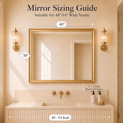 Brushed Gold Bathroom Mirrors for Over Sink 30x40 Inch