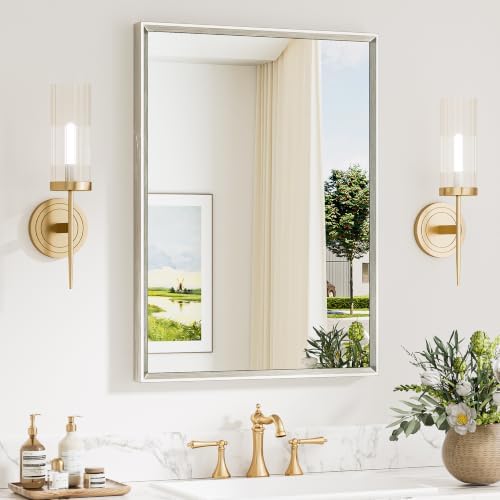 Keonjinn 22 x 30 Inch Brushed Nickel Bathroom Mirrors for Over Sink