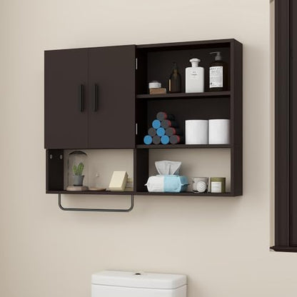 Bathroom Wall Cabinet, Medicine Cabinet with 2 Doors, Espresso