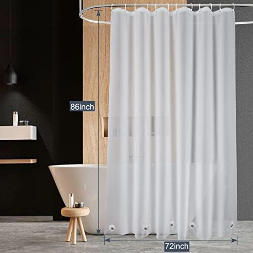 EurCross Frosted Extra Long Shower Curtain Liner 86 inch Long Length, Waterproof Opaque PEVA Plastic Shower Liner for Bathroom 72x86 inch with 5 Bottom Magnets No Smells with Rustproof Grommets