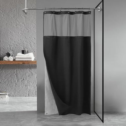 N&Y HOME Stall Waffle Weave Shower Curtain with Snap-in Liner Black 36x72