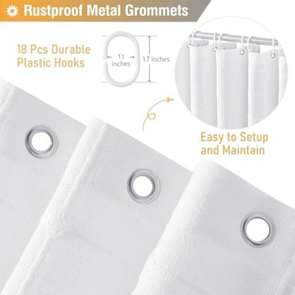 BTTN 108x72 Boho Farmhouse Linen Heavy Duty Cloth Shower Curtain Set, White