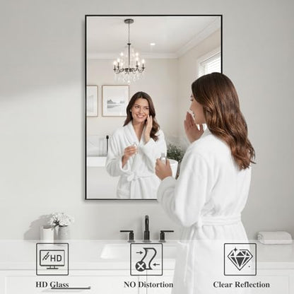 Koonmi Black Mirrors for Wall, 26x38 Inch Bathroom Mirror, Rectangular Wall Mirror for Living Room Bedroom Bathroom, Hangs Horizontally or Vertically