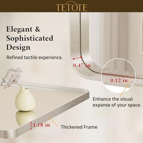 TETOTE Brushed Nickel Bathroom Mirror 40 x 24 Inch for Vanity Metal Framed Mirror Modern Farmhouse for Living Room Entryway(Horizontal/Vertical)