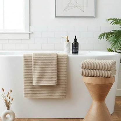 4 Piece Bath Towels, 30"x60" Microfiber Towels Set, Beige