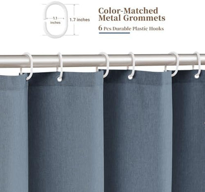 BTTN Stall Boho Scalloped Linen Textured Shower Curtain, 36x72, Blue Grey