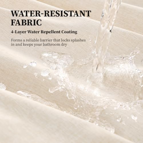 BTTN Extra Long Linen Textured Fabric Shower Curtain, 72x96, Beige/Cream