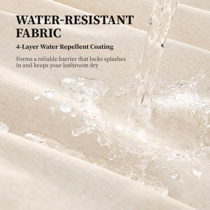BTTN Extra Long Linen Textured Fabric Shower Curtain, 72x96, Beige/Cream