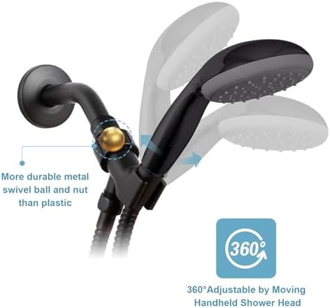 OFFO Shower Head Holder with Solid Metal Ball for Handheld Shower Head, Oil Rubbed Bronze Adjustable Shower Arm Mount for Connecting, 1/2 in IPS Female Inlet and Male Outlet