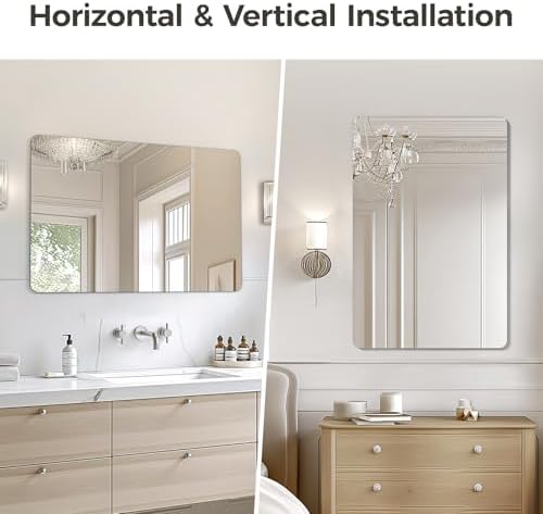 USHOWER Frameless Bathroom Mirror for Over Sink, 24x36 Inch