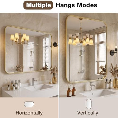 16"x24" Bathroom Mirror for Over Sink, Brushed Gold Rectangle Vanity Mirror