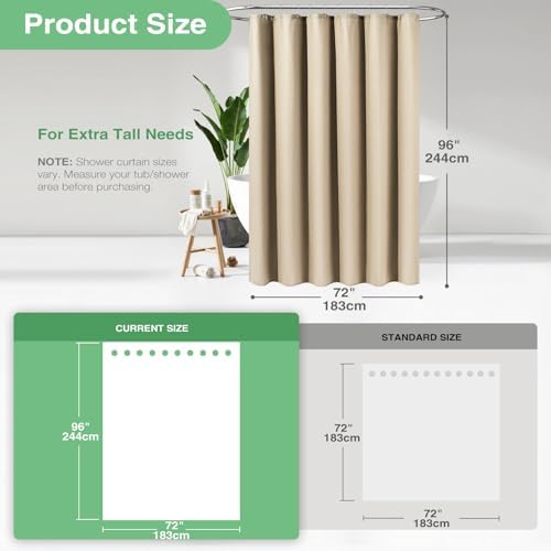 Dynamene Extra Long Waffle Shower Curtain 256 GSM Fabric 72x96 Beige/Khaki