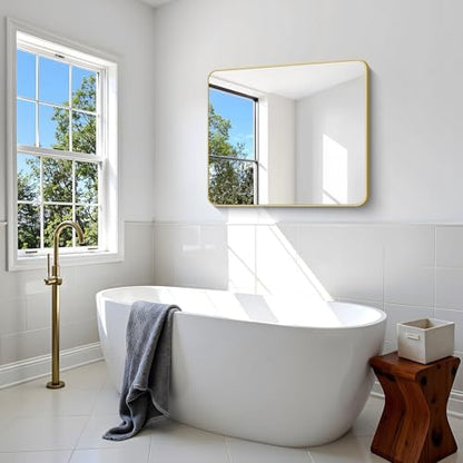 Gold Bathroom Mirror,30x36 inch Wall Mirror for Bathroom Wall Mounted,Round Rectangle Mirror for Bathroom Over Sink,Modern Frame for Home Decor Living Room,Bedroom Entryway,Horizontal/Vertical