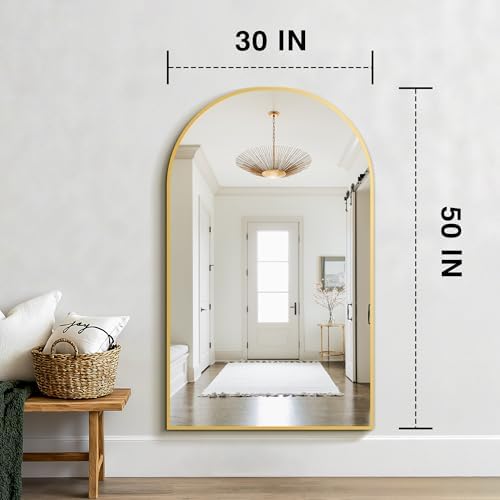 FICTOR 30" x 50" Arched Bathroom Vanity Mirror for Over Sink, Gold