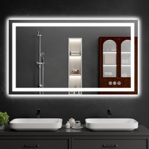 48"x32" LED Bathroom Mirror with Lights, Dimmable，Anti-Fog，Bathroom Vanity Mirror for Wall, Backlit + Front Lit, Memory Function, Shatter-Proof，Tempered Glass
