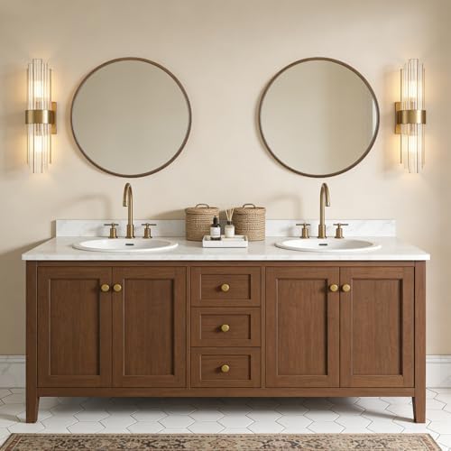 WallBeyond Wood Round Mirror with Wood Frame 24 inch Circle Wall Mirror for Bathroom Round Wall Mirror for Wall Decor, Vanity, Entryway Living Room (Walnut)