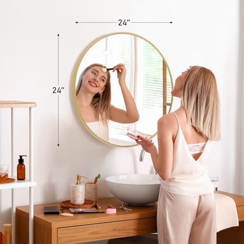 NEWBULIG 24 Inch Round Bathroom Mirror, Wall Mount Vanity Mirror