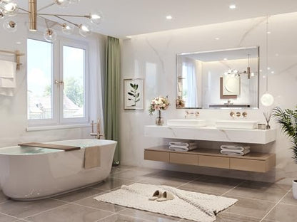 Frameless Bathroom Mirror, 55"x36" Beveled Bathroom Mirror