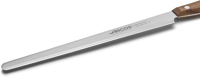 Arcos Slicing Knife | Ham Knife 10 Inch Stainless Steel. Professional Kitchen Knife for Cooking. Ovengkol Wood Handle 100% natural FSC and 250 mm Blade. Series Nordika