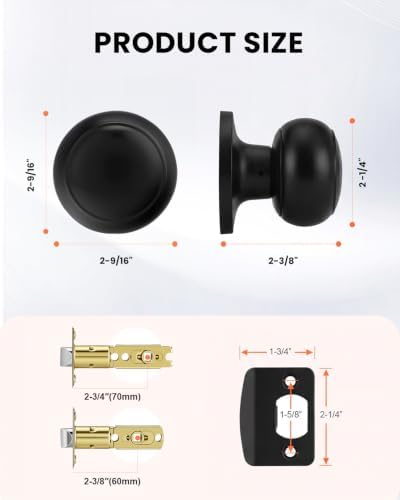 Haidms 5 Pack Matte Black Passage Door Knobs, Black Closet Door Knobs,Passage Doorknobs Interior for Closet or Hall, Hallways