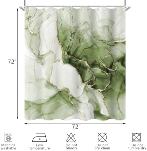 Green Marble Shower Curtain Modern Abstract Luxury Gold Ink Texture Gray Ombre Watercolor Bathroom Curtain Set with Hooks Soft and Lightweight Waterproof Fabric Machine Washable 48" Wx72 L