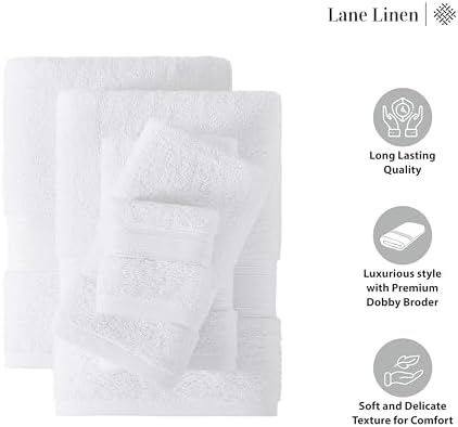LANE LINEN Bath Towel Set 100% Cotton 3 Piece Soft Absorbent - White