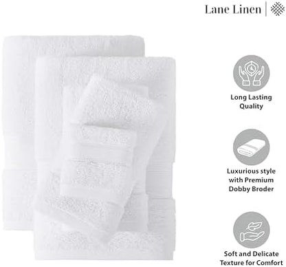 LANE LINEN Bath Towel Set 100% Cotton 3 Piece Soft Absorbent - White