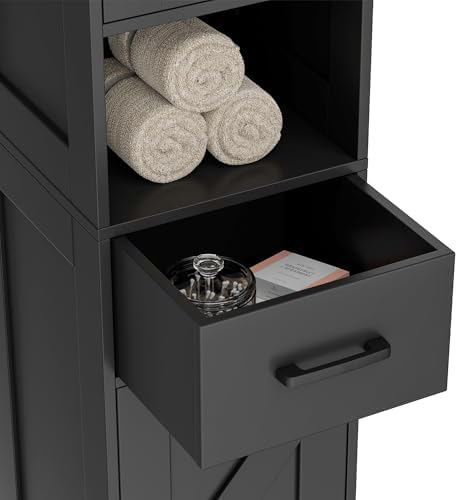 Homhedy 67" H Tall Bathroom Storage Cabinet with Barn Doors and Drawer