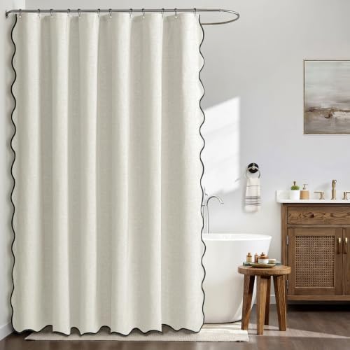 MIULEE 72"x84" Extra Long Scalloped Linen Shower Curtain Birch