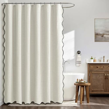 MIULEE Birch Scalloped Linen Shower Curtain 72x72 Inches
