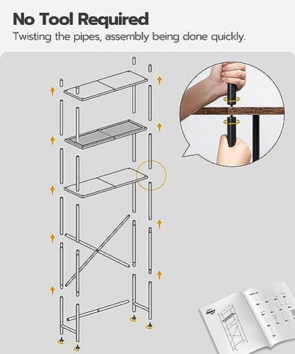 HOOBRO Over the Toilet Storage, 3-Tier Over Toilet Bathroom Organizer, Freestanding Above Toilet Shelf with Adjustable Feet, Space Saving, Easy Assembly, Rustic Brown and Black BF63TS01