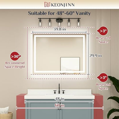 Keonjinn 40x30 Inch LED Bathroom Mirror with Lights, Frontlit & Backlit