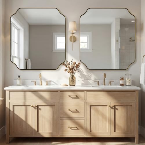 ANDY STAR 32X40 Inch Brushed Gold Scalloped Bathroom Mirror