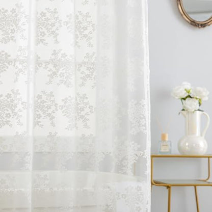 TUDECO Extra Long Ivory Lace Shower Curtain for Bathroom, 72W x 84L Inch