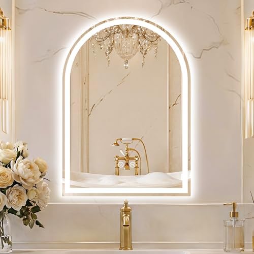 Arched LED Bathroom Mirror with Lights, 20" x 28" Lighted Vanity Mirror