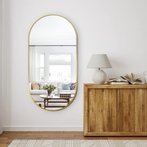 Delma 48x24 Gold Oval Bathroom Mirror for Over Sink, Aluminum Frame