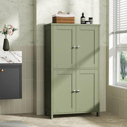 Shintenchi Bathroom Storage Cabinet with Doors and Shelves, Floor Cabinets for Washroom Furniture, Laundry Room, Organization with Adjustable Shelf, Green