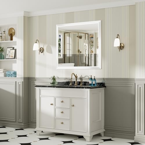 Briivue Bathroom Wall Mirror, White Metal Frame, 40x36 Inch