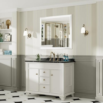 Briivue Bathroom Wall Mirror, White Metal Frame, 40x36 Inch